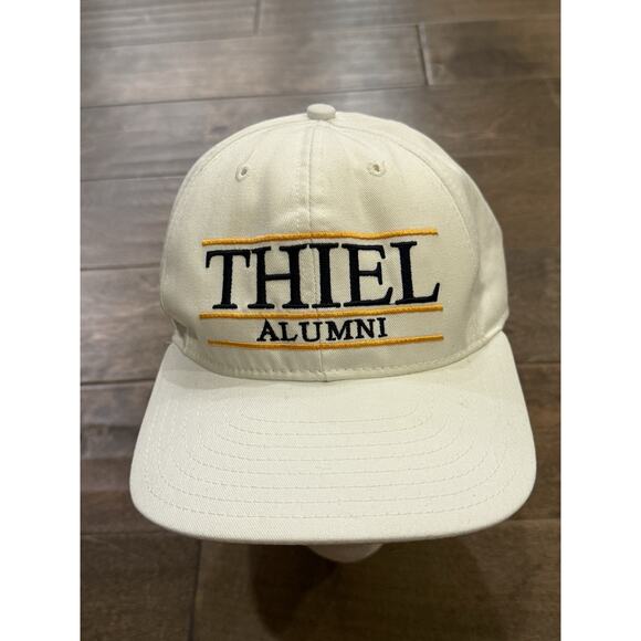VINTAGE Thiel Alumni Mens White Bar Adjustable SnapBack Hat Baseball Cap USA - Picture 2 of 9